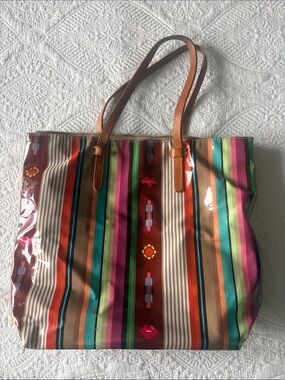 Consuela Striped Multicolor Tote Bag with Leather Handles